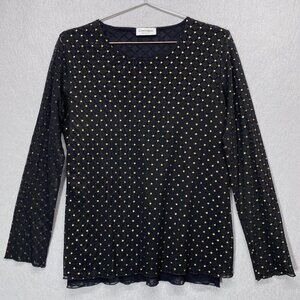 Controluce Top Womens Medium Black Gold Metallic Sheer Mesh Made in Italy